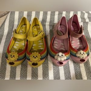 2 pairs girls size 12 mini melissas with rainbows.